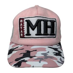 Qatar MH Queue Snapback Mesh Back Trucker Hat Pink One Size Camouflage